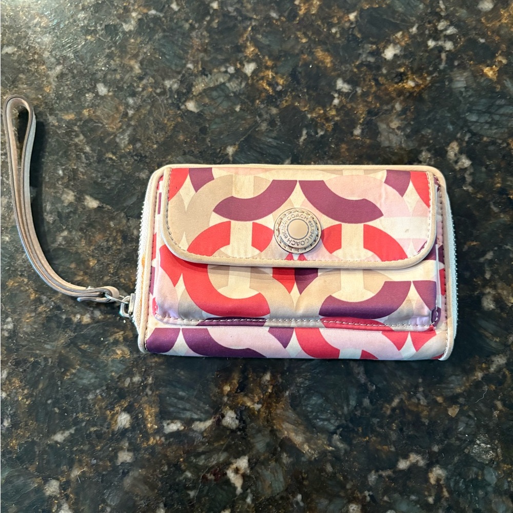 Stylish Purple and Red Wristlet Clutch with Glossy Finish